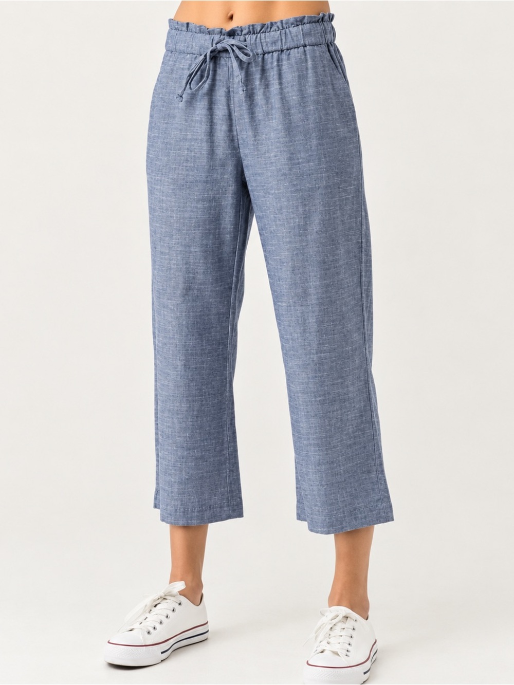 Pact Blue Chambray Cropped Pull-on Pants - 100% Organic Cotton - Size Medium